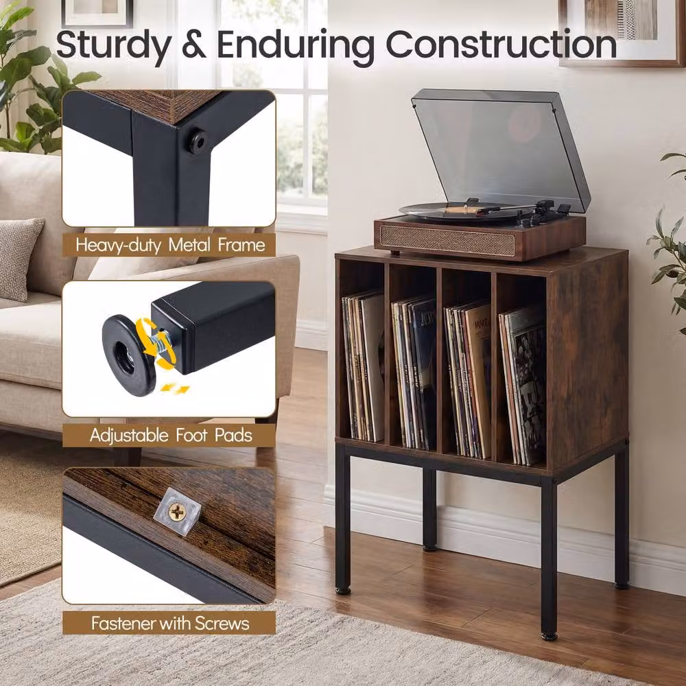 Costway Record Player Stand with Vinyl Storage Shelves in Brown – 8