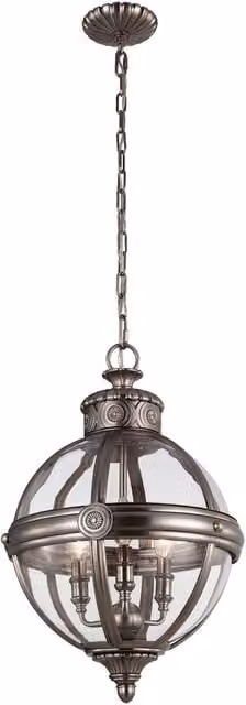 Netlighting Adams 3 Light Ceiling Chandelier Pendant Light in Grey with Antique Nickel and Glass Spheres, E14 – 1