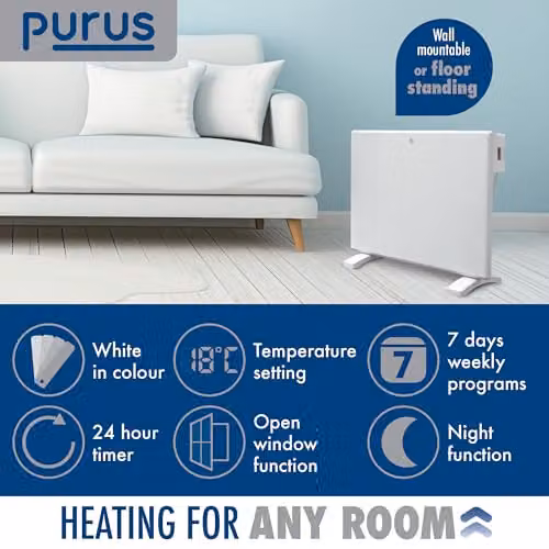 Purus 600W White Convector Electric Panel Heater, Wall Mounted or Freestanding – 2