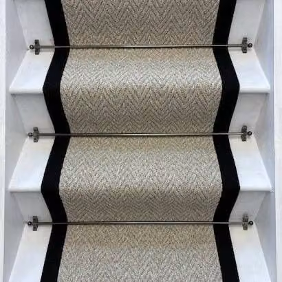 RainbowHome Andes Grey Stair Runner with Black Cotton Border, W: 65 cm x L: 600 cm – 1