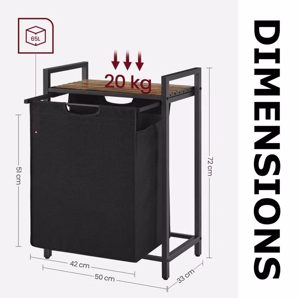 Pirlo Plush Industrial 65L Laundry Basket with Shelf in Black – 4