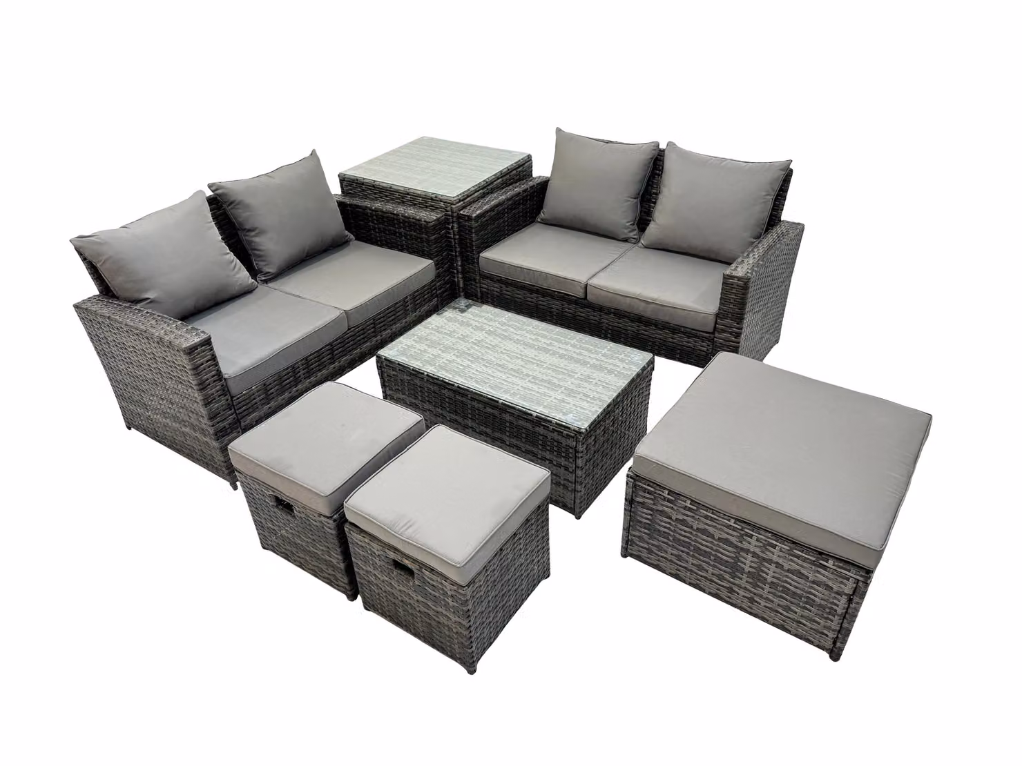 Fimous Lounge Double Seat Sofa Coffee Table Set with Side Table and 3 Stools in Dark Grey – 2