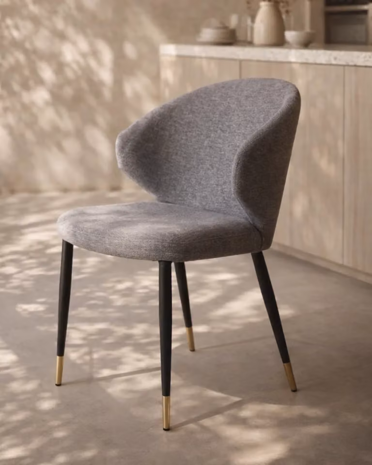 Tommy Franks Bellroy Dining Chair in Grey and Black Fabric with Metal Frame
