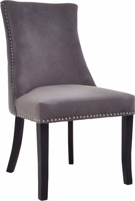 Orsina Dark Grey Velvet and Fabric Dining Chair with Wood Legs