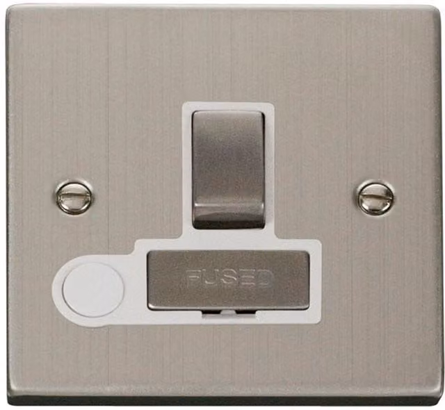 SE HOME White and Silver Stainless Steel Surface Combination Plate with 13A Fused Ingot Connection Unit and Switched Flex