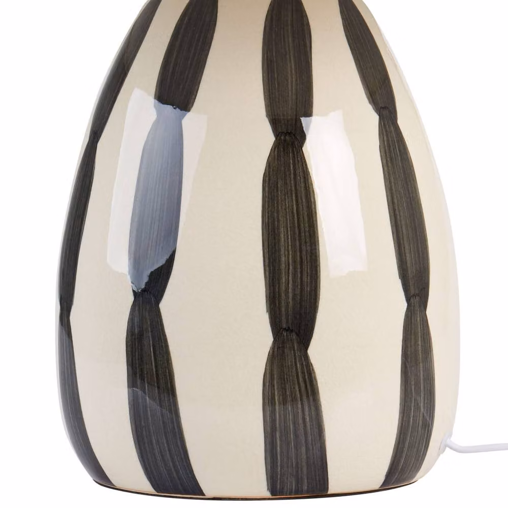 Wyld and Coco Ceramic Table Lamp in Beige and Black with White Cone Fabric Shade, Height: 41 cm – 3