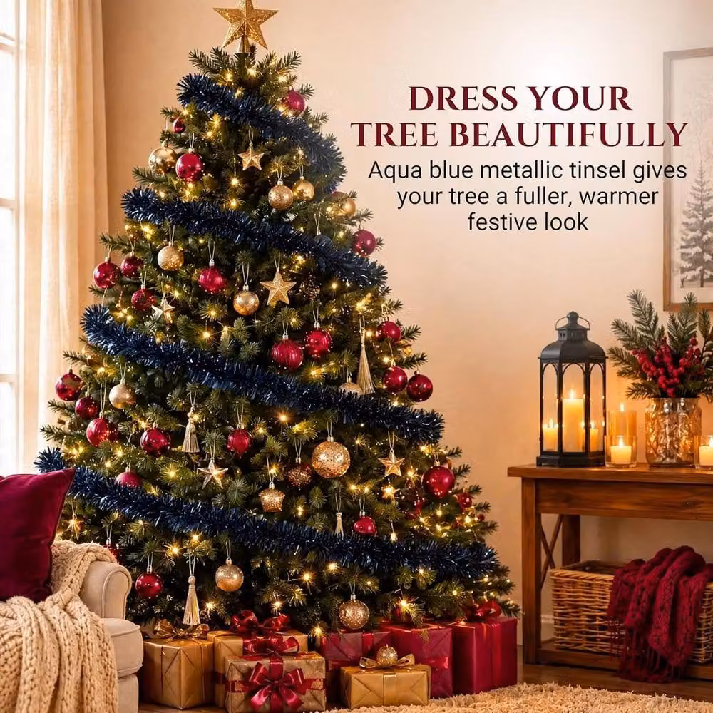 Shatchi Midnight Blue Chunky Tinsel Garland Christmas Decoration, 4 Pack – 6