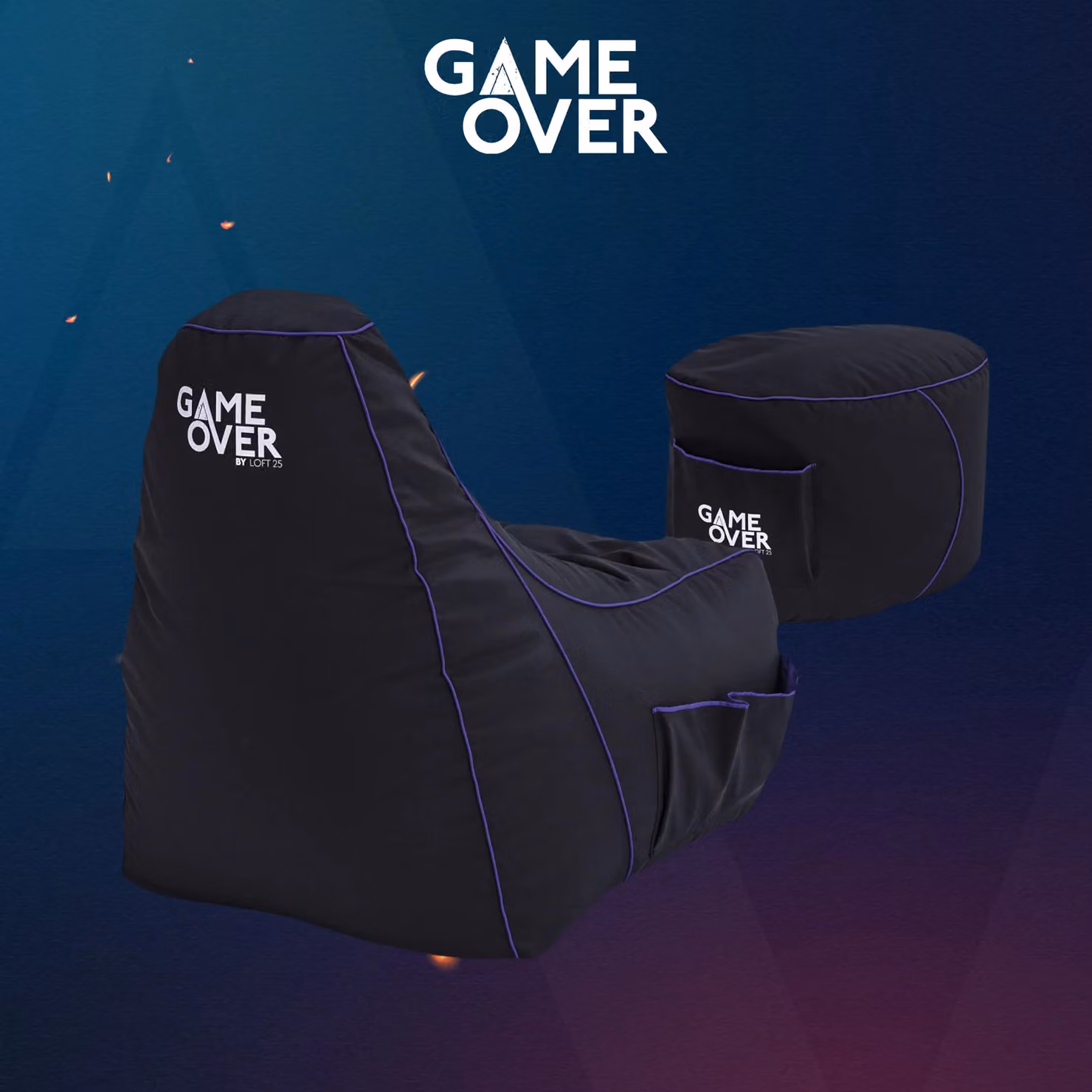 Game Over Store Dragon Skin High Back Video Gaming Bean Bag Chair with Footstool in Black