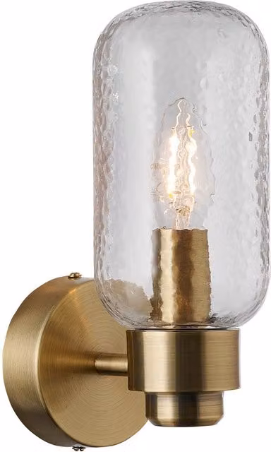Nordlux Tutan Art Deco Wall Light in Gold and Brass with Transparent Glass, E14, IP44