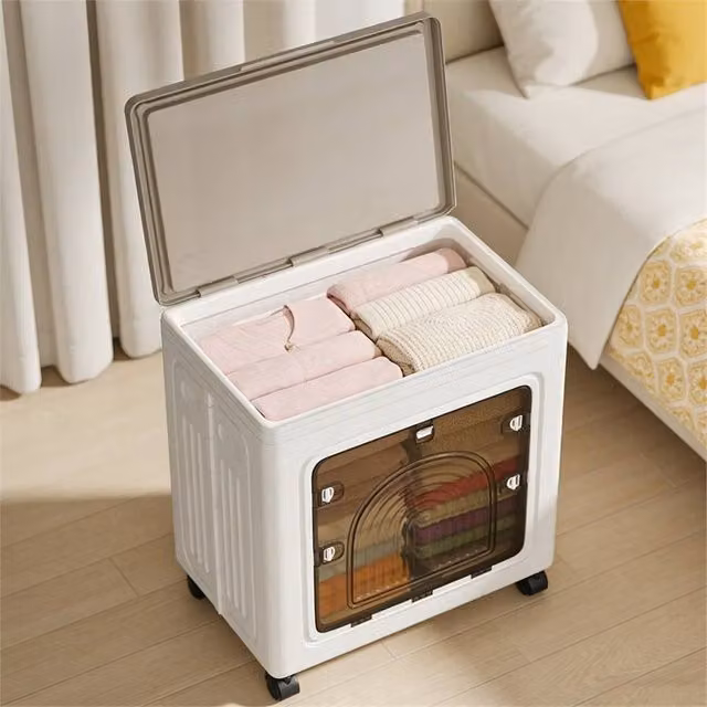 Nordara 100L Stackable Folding Storage Box Cabinet in White and Transparent, W/D/H: 59 x 59 x 35 cm – 1