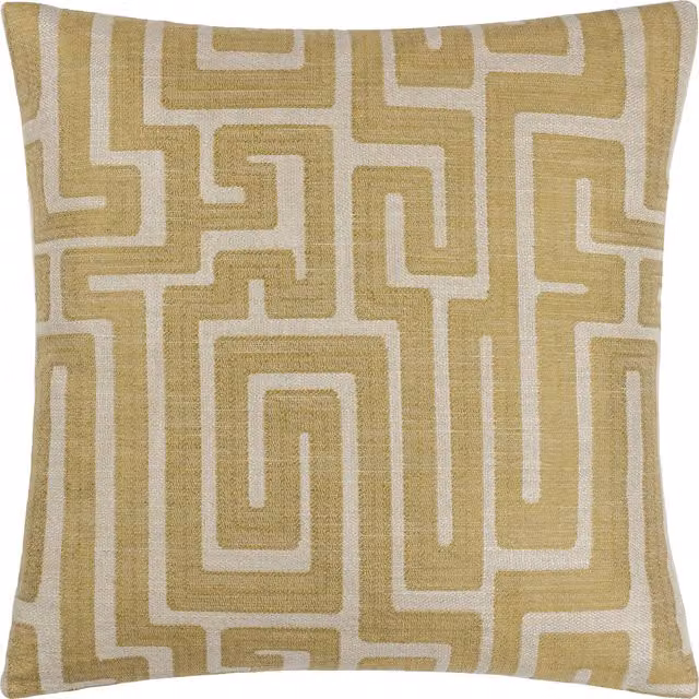 Make it a Home Lauder Jacquard Square Linen Cushion in Olive and Yellow with Feather Filling