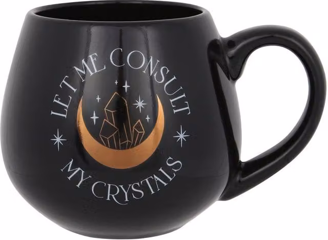 Something Different Let Me Consult My Crystals Round Bone China Mug in Black and Gold