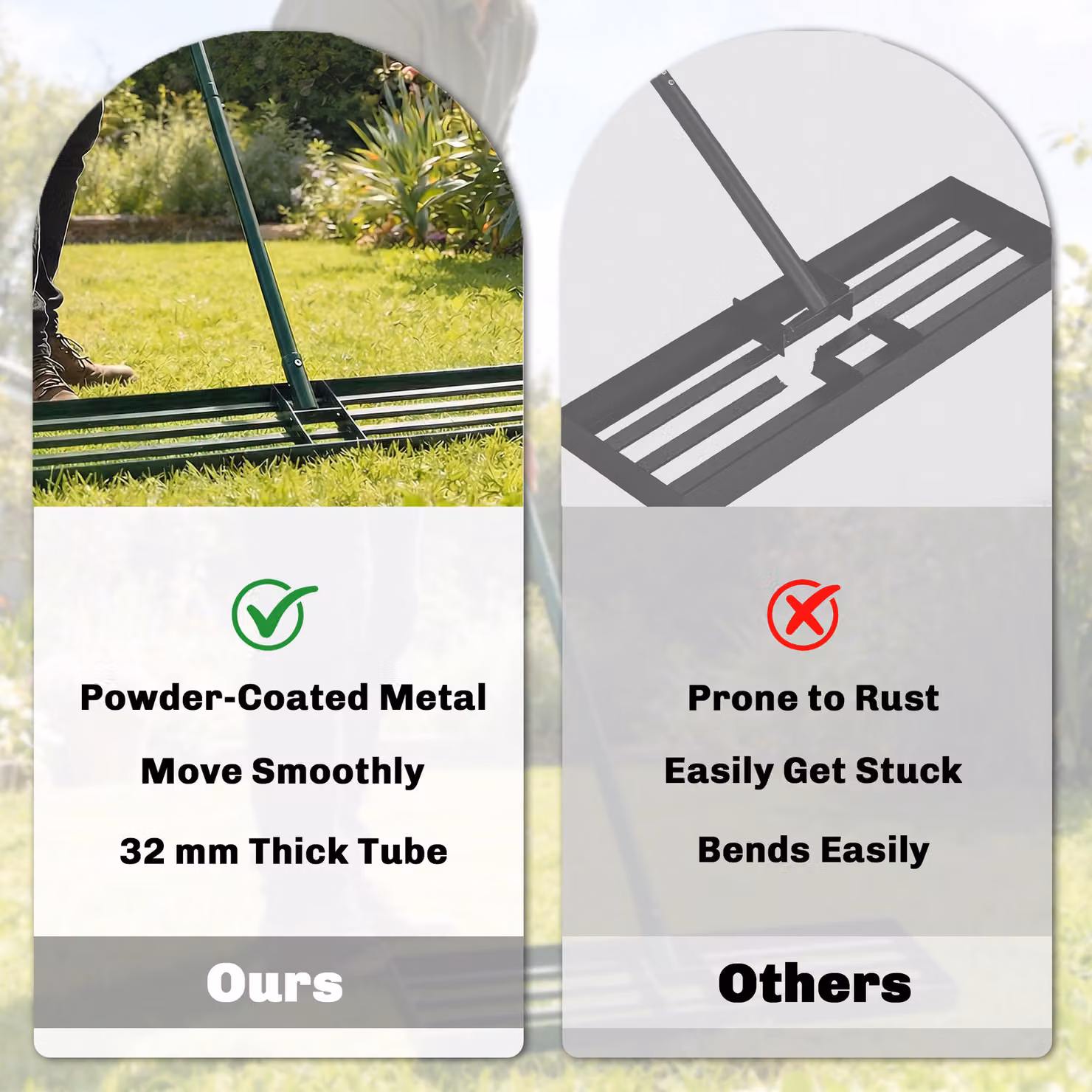 Outsunny Lawn Levelling Rake with 169 cm Handle, Green Metal Lawn Leveller Lute for Grass, Soil, Sand and Golf Courses – 6