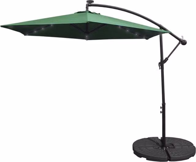 Monster Shop Green 3m LED Cantilever Parasol with Fan Base and Steel Frame