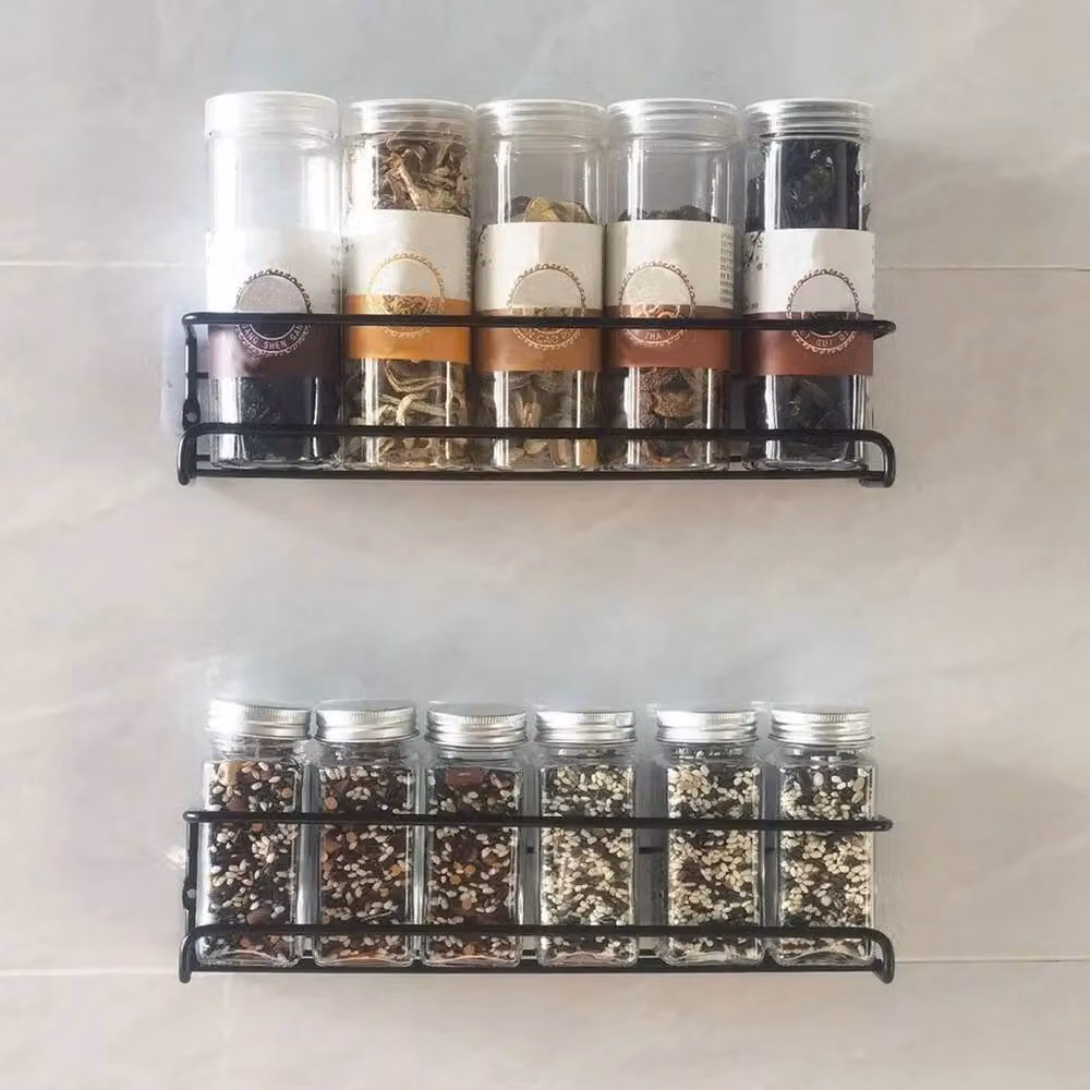 VOGREX 2 Tier Adhesive Metal Cupboard Spice Rack in Black – 4