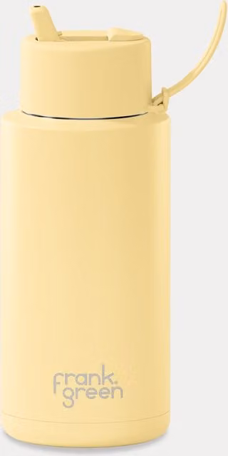 Frank Green Vacuum Insulated Stainless Steel and Ceramic Water Bottle with Straw, 1 l, Buttermilk