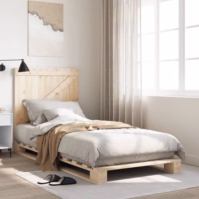 Berkfield Home Solid Wood Bed Frame with Headboard in Brown, W/D/H: 90 x 200 cm
