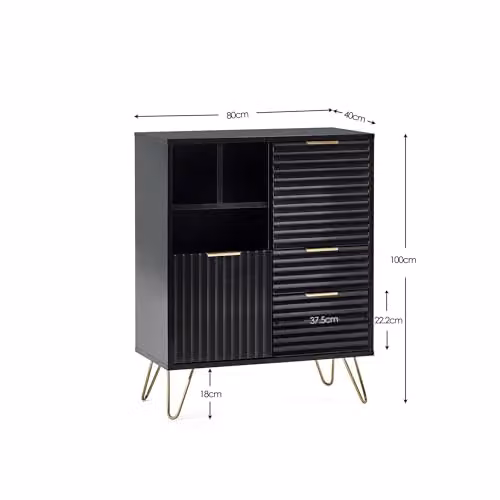 Julian Bowen Murano Modern 2 Door 2 Drawer Sideboard in Matt Black and Gold – 3