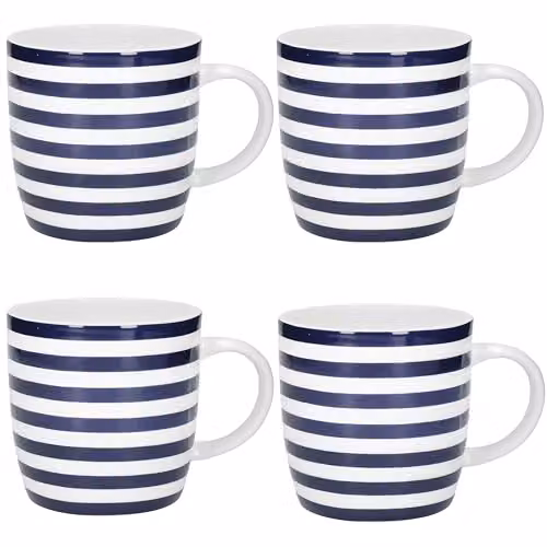 KitchenCraft Set of 4 Blue and White Striped Ceramic Coffee Mugs