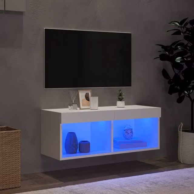 Berkfield Home Modern TV Cabinet with LED Lights in White, W/D/H: 80 x 30 x 30 cm – 1