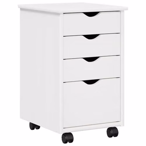 vidaXL Rolling Cabinet in White Solid Pine Wood W/D/H: 34 x 39 x 56 cm