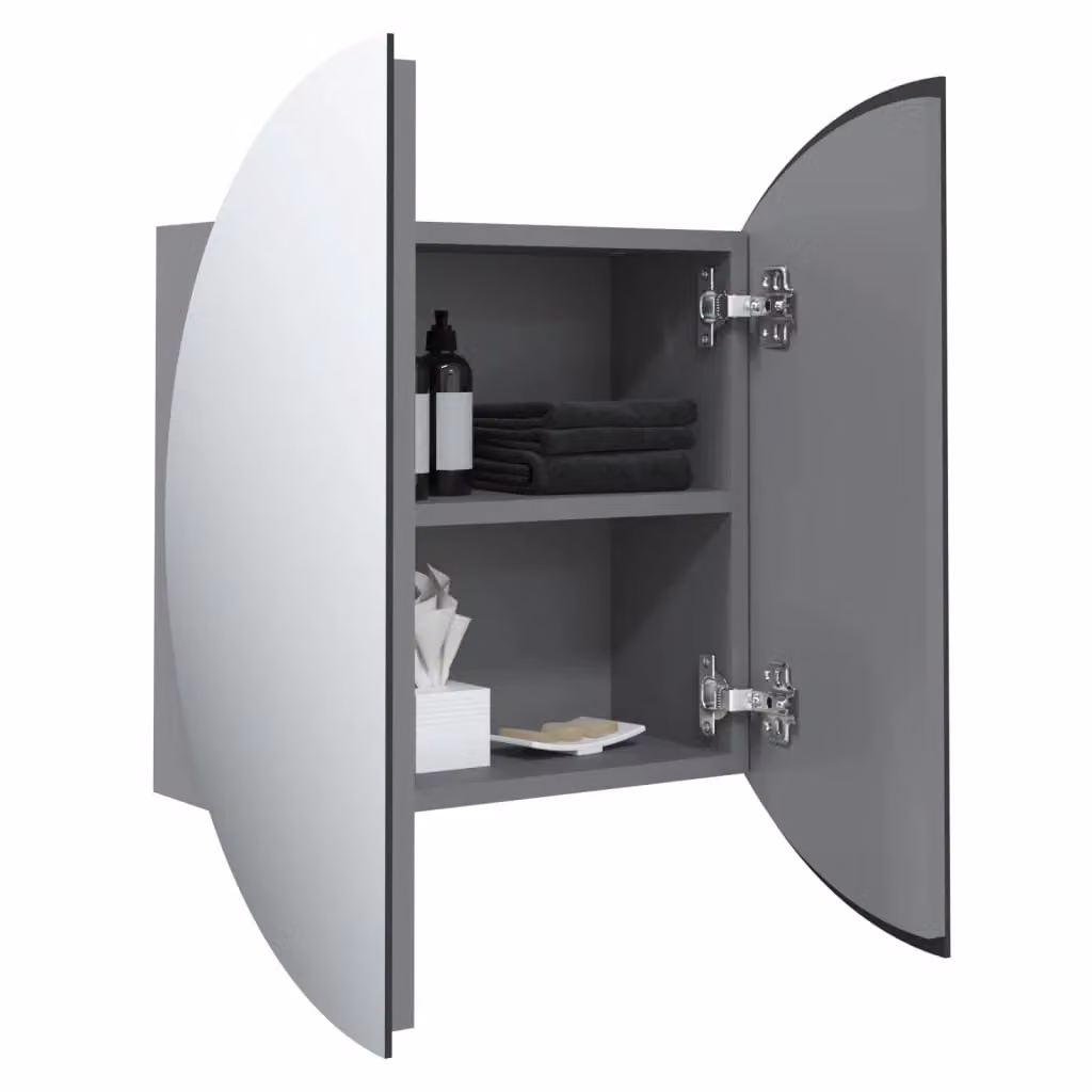 Berkfield Home Grey Wall Mounted Bathroom Cabinet with Round LED Mirror, W: 47 cm, H: 47 cm, D: 17.5 cm – 3