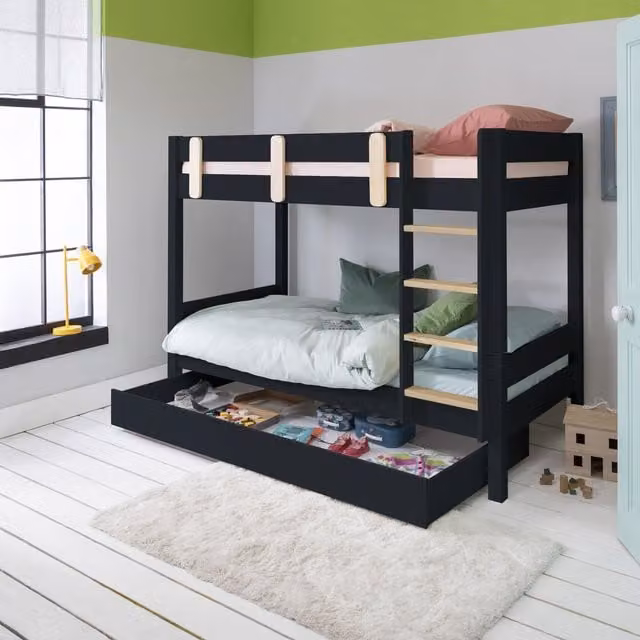 Noa and Nani Una Contemporary Bunk Bed in Anthracite Grey with Drawers and Pine Wood, 90 x 190 cm