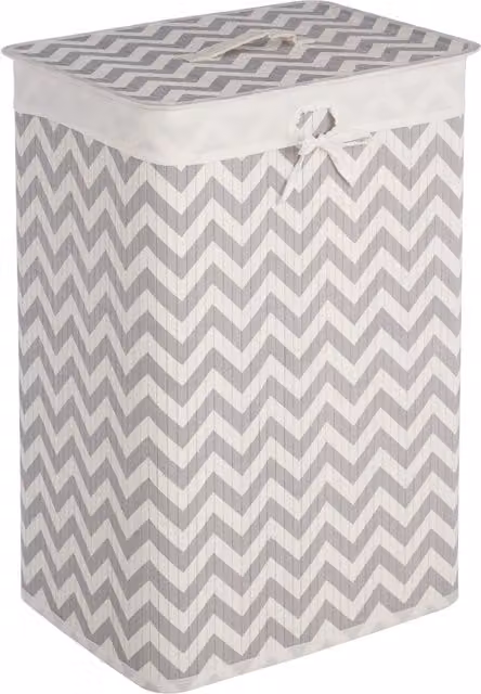 Orsina Bamboo and Wire Lidded Laundry Hamper in White and Grey