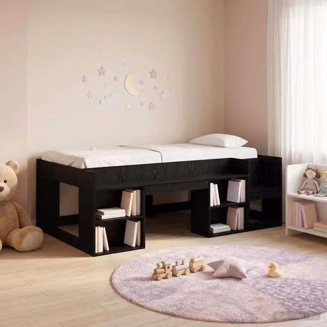 Berkfield Home Kids Bed Frame with Storage in Black Oak, W: 75 cm, L: 190 cm – 1