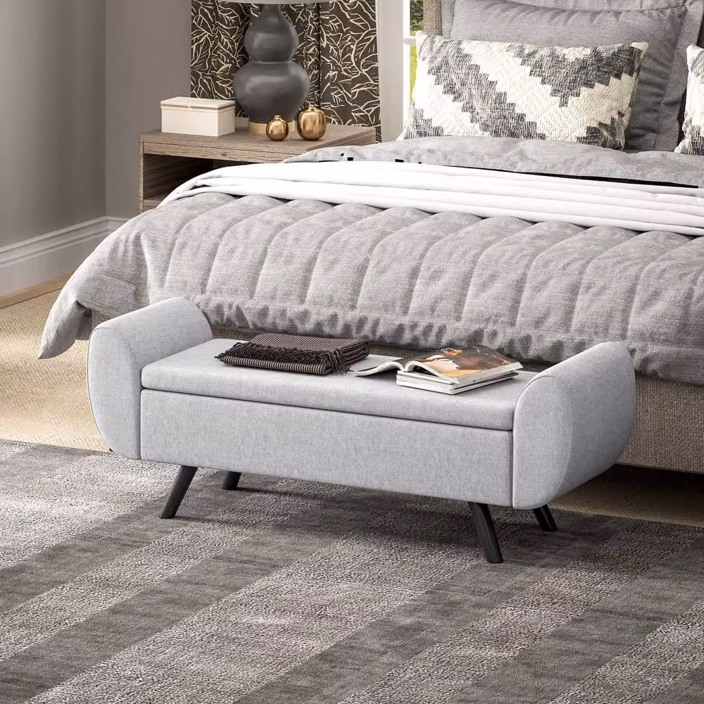 Wyld Haus Nesama Linen Effect Light Grey Upholstered Storage Bench with Armrests – 3