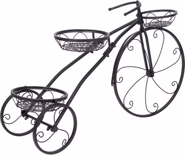 VOGREX 3-Tier Wrought Iron Tricycle Plant Stand in Black