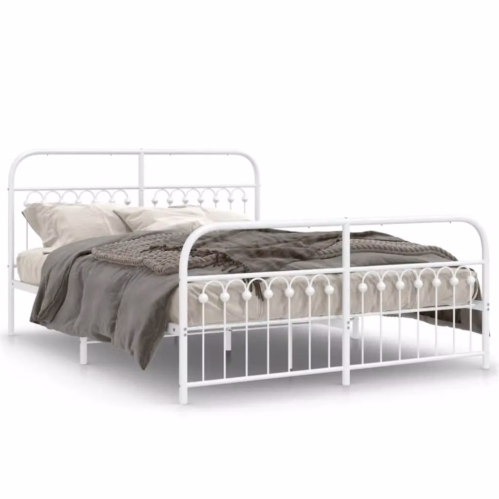 Berkfield Home Metal Bed Frame with Footboard, White, W/D/H: 150 x 200 cm – 2