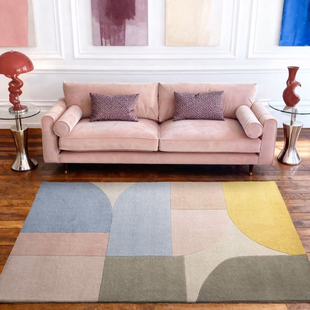 Ted Baker Piccadilly Hand Knotted Abstract Wool and Cotton Round Rug in Multicolour, Diameter: 160 cm – 2