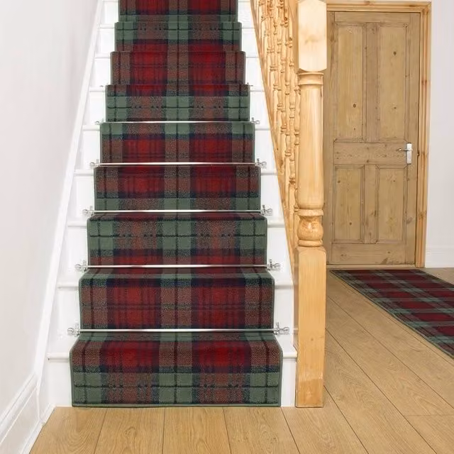 runrug Tartan Stair Runner Carpet in Red, W: 60 cm x L: 630 cm – 1