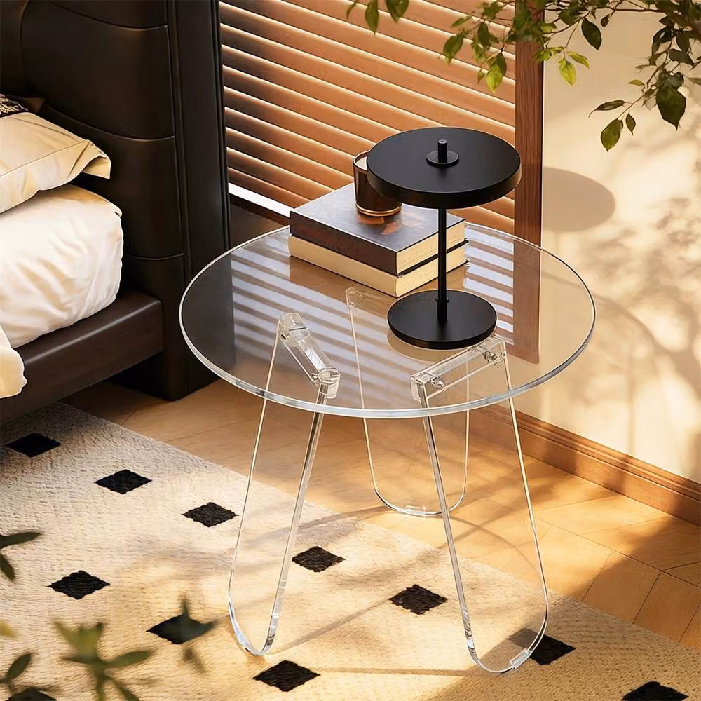 ERGOVEXA Shatterproof Acrylic Round End Table and Bedside Nightstand in Transparent Clear – 4