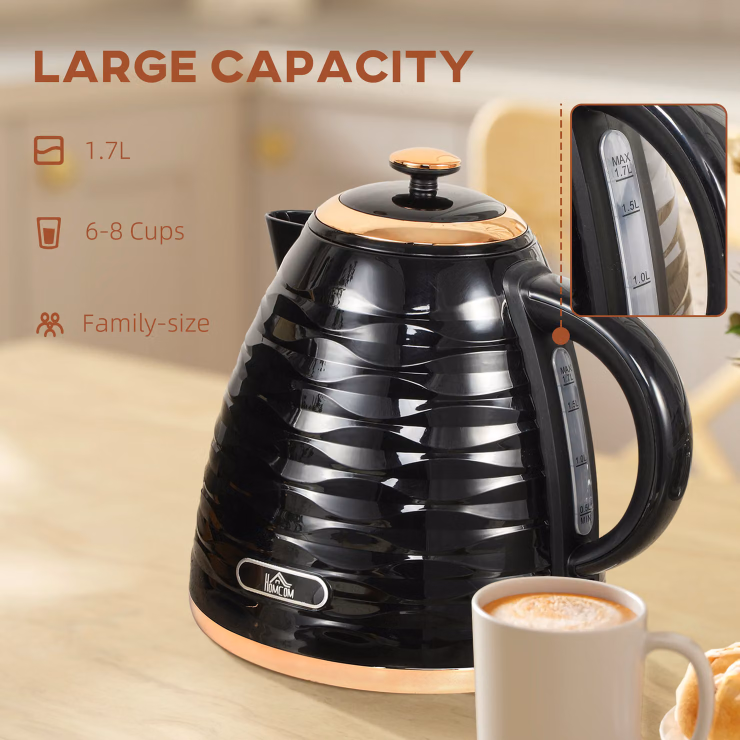 HOMCOM Electric Kettle, 1.7 l, Black with Removable Anti-scale Filter and Auto Shut-off – 4