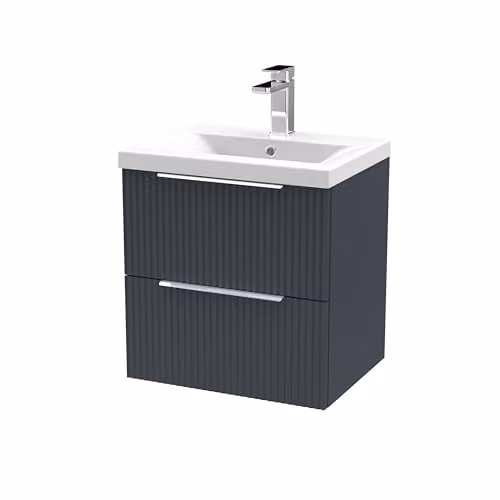 Balterley Wall Hung Bathroom Vanity Unit with Basin and 2 Soft Close Drawers, Fluted Front, Dark Grey, W: 51.0 cm, D: 39.0 cm, H: 54.0 cm – 1