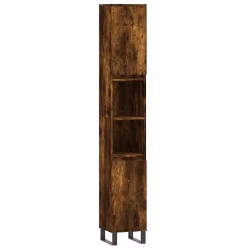 vidaXL Tall Industrial Bathroom Cabinet in Brown Oak with Metal and Wood Finish