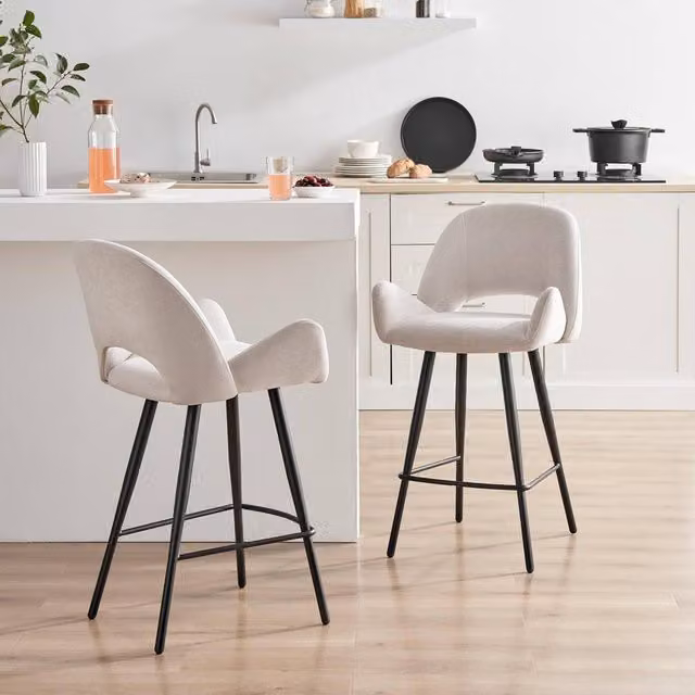 FurnitureboxUK Layla Mid-Century Fabric Bar Chairs in Cream, Set of 2 – 1