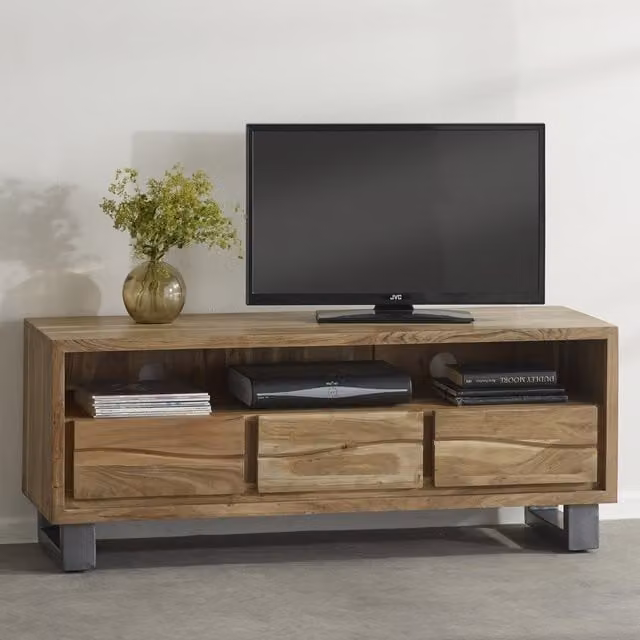 IH Design Industrial Live Edge Large Media Unit in Brown Wood