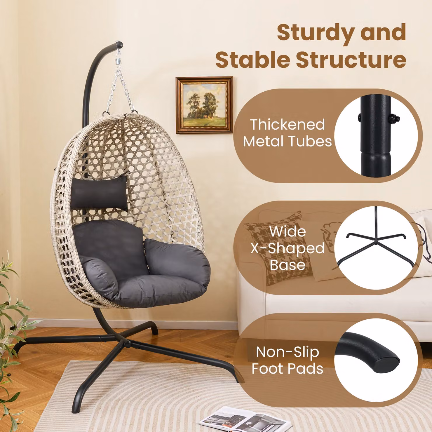 Costway C Frame Heavy Duty Metal Hammock Chair Stand in Black – 5