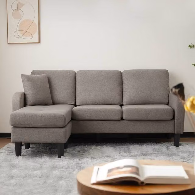 Merax Grey L-Shaped Corner Sofa with Reversible Chaise Lounge and Scatter Cushions, W: 166 cm