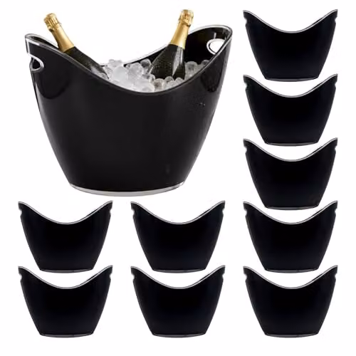 Chabrias Ltd 10 Pack Black Acrylic Ice Buckets with Carry Handles, 8L, W: 35 cm, D: 26 cm, H: 27 cm