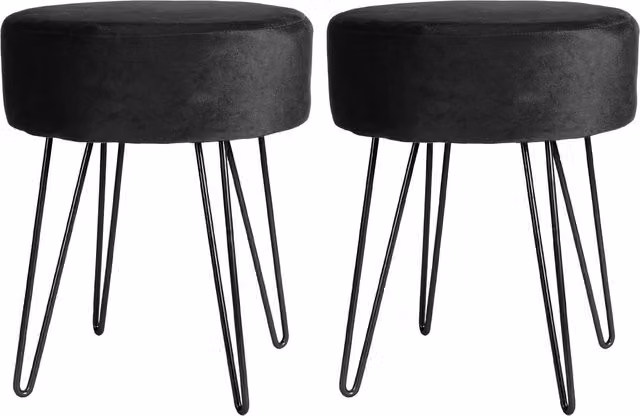 Harbour Housewares Pack of 2 Round Velvet Footstools in Black, H41 x D45 cm – 4