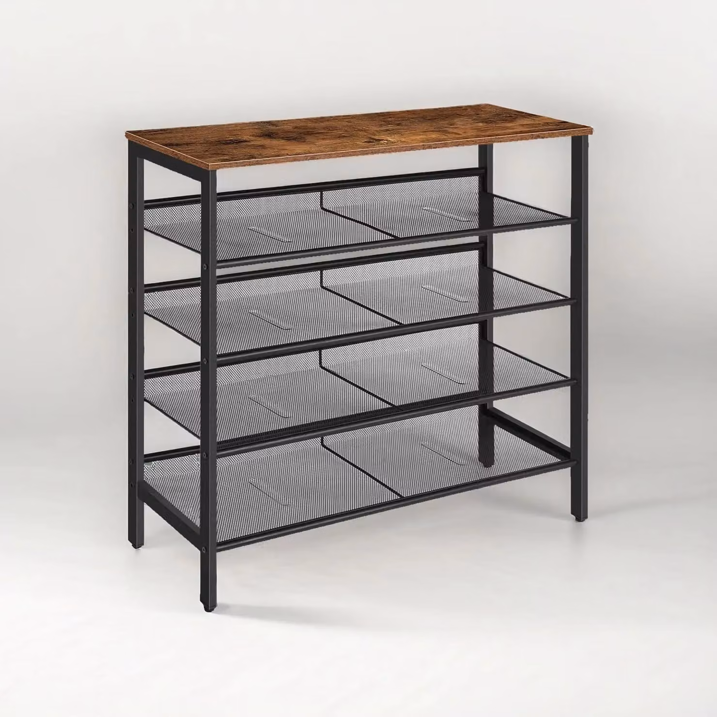 Rafaelo Mobilia 5-Tier Rustic Brown Wood and Metal Shoe Rack Organizer – 3