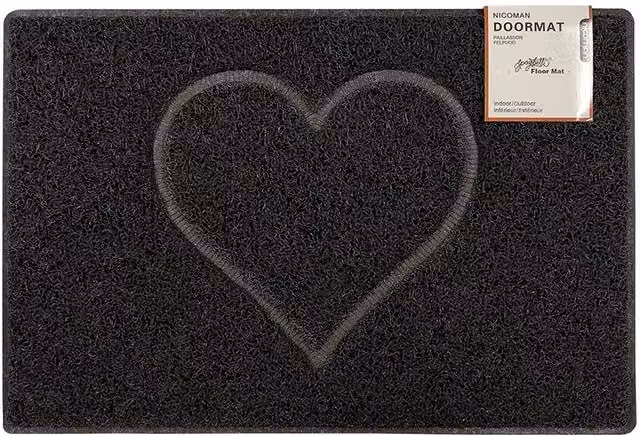 Oseasons Heart Medium Embossed Black Dirt Repellent Doormat