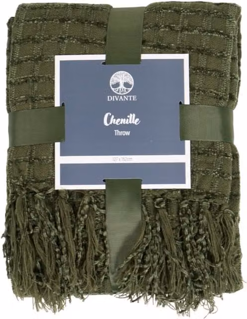 Divante Chenille Checked Throw in Green, 127 x 127 cm