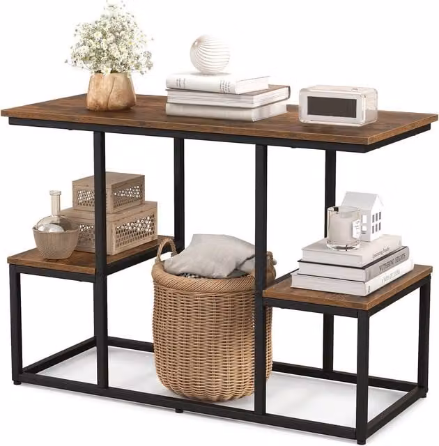 Costway Industrial Rustic TV Console Table for up to 50 Inch TVs in Brown and Black