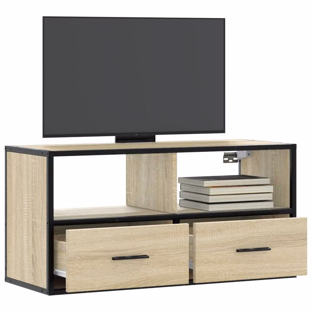 Berkfield Home Industrial TV Cabinet in Sonoma Oak and Beige, W/D/H: 80 x 31 x 39.5 cm – 2