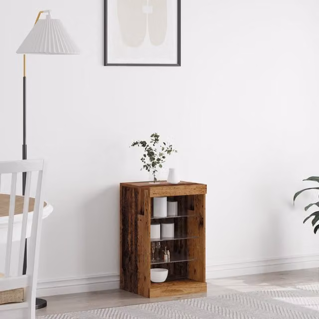 Berkfield Home Rustic Pine Sideboard with Integrated LED Lights in Brown, W: 41 cm, D: 37 cm, H: 67 cm